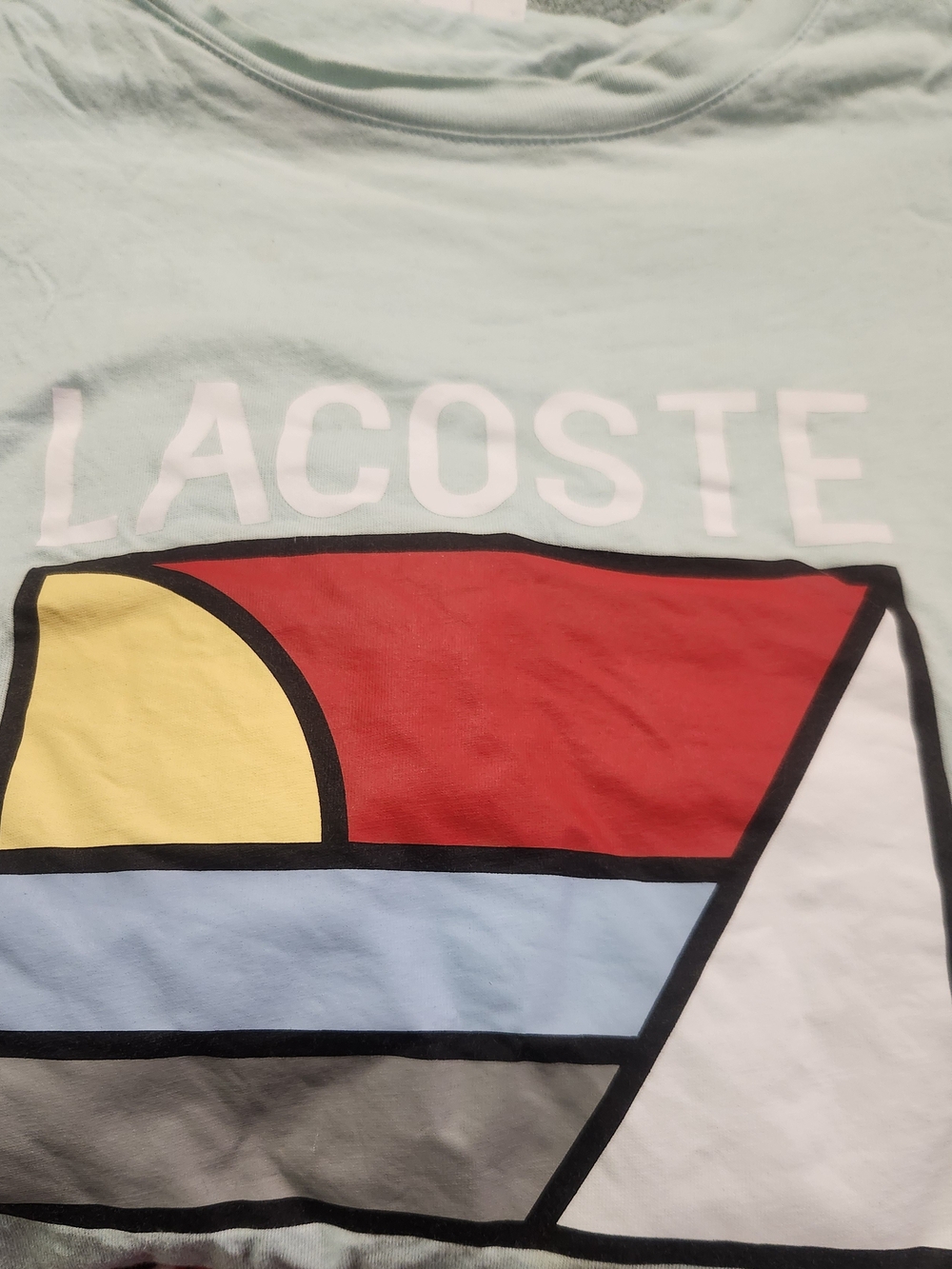 Lacoste Mint Short Sleeve Tee with Multicolor Geometric Print